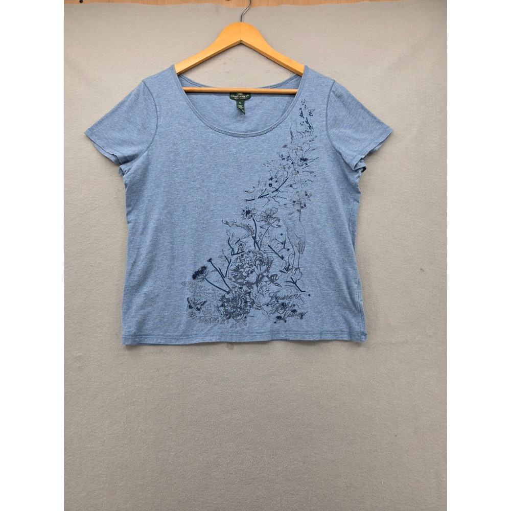 Ralph Lauren LRL Jeans Co Blue Floral Beaded Graphic Tee XL Cotton Scoop Neck